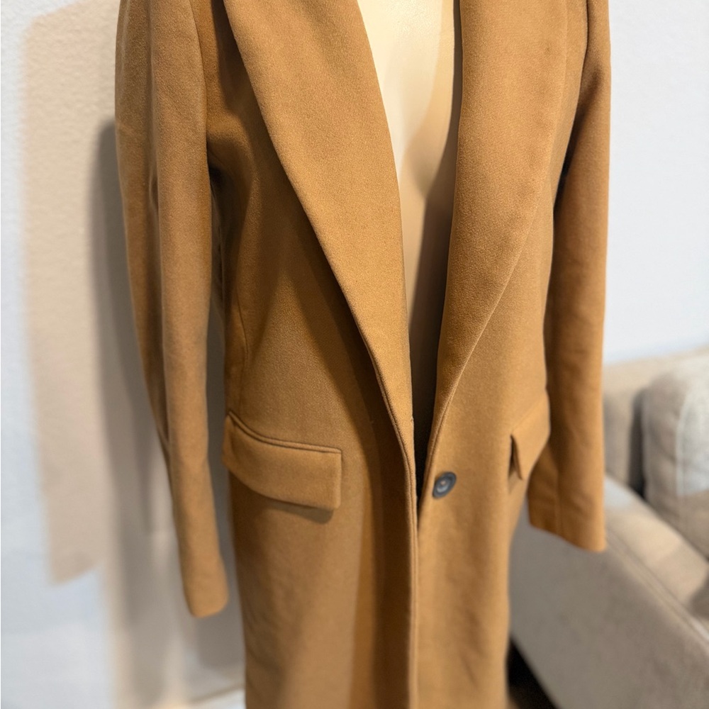 Zara Camel Long Wool Trench Coat - Picture 3 of 7